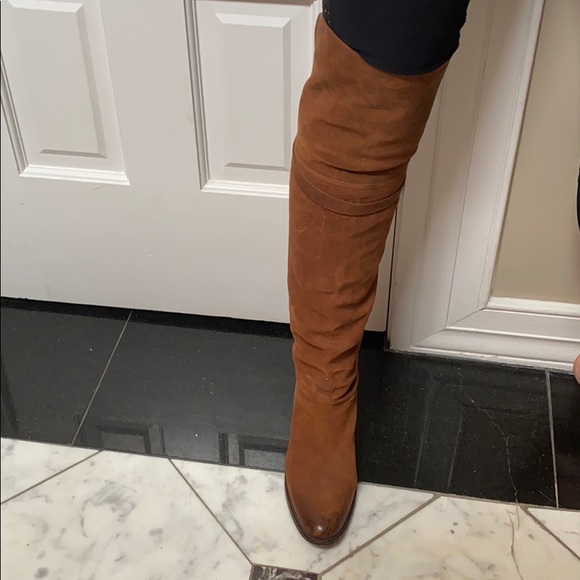 Sartore Brown Distressed Leather Thigh High Boots - Picture 2 of 11